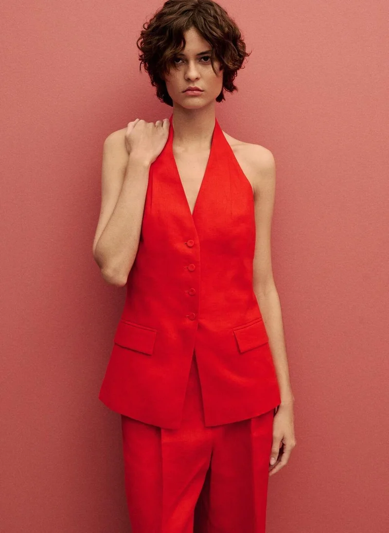 مانجو صدرية كتان بياقة هالتر